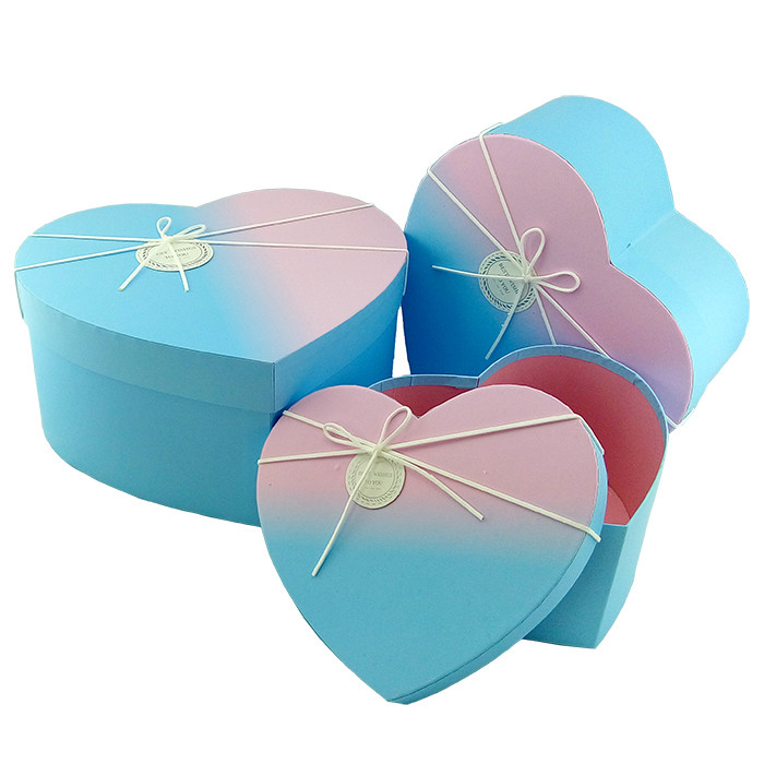 Набор коробок 3 в 1 "Градиент" Розово-голубой с бантом / сердце